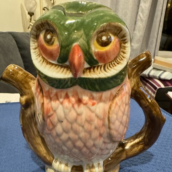 Vintage Rare Tony Wood Owl Nesting on a Branch Teapot - Picture 1 of 10